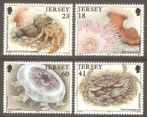 JERSEY GB Sc# 681 - 684 MNH FVF Set4 Marine Life Hermit Crab Jellyfish Anemone