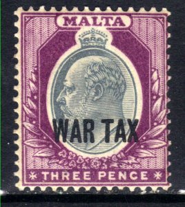 Malta 1917 - 18 KGV 3d Purple / Grey MM Ovpt War Tax SG 93 ( D194 )