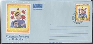 BARBADOS 65c Christmas aerogramme cto - GPO cds.............................K924