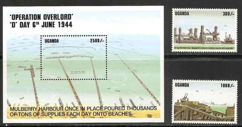 Uganda 1258-60 1994 50th D-Day set and s.s. MNH
