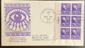 807EE Electric Eye Thomas Jefferson Plate Block of 6 Prexies Series FDC 1939