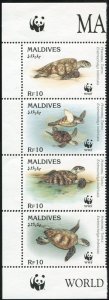 Maldives 2092 ad strip,MNH.Michel 2420-2423. WWF 1995.Hawksbill turtle.