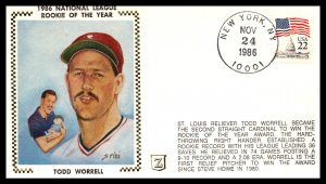 1986 Baseball Todd Worrell NL Rookie of the Year Award – Zaso Silk Cachet
