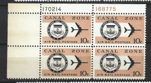 Canal Zone Scott #C48 Mint NH 10c  Plate Block of 4 Air Mail  2019 CV $3.50