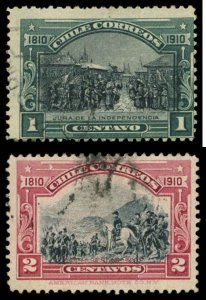 CHILE Sc 83-84 USED - 1910 1c & 2c Independence Centenary Issue - Sound
