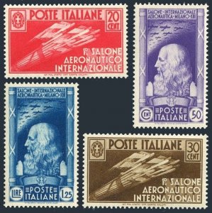 Italy 345-348,hinged.Michel 528-531. Aeronautical Salon,1935.Leonardo da Vinci.