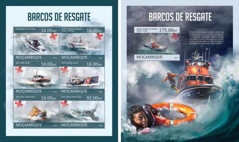 Rescue Boats Red Cross Medicine Ships Schiffe Transport Mozambique MNH stamp set