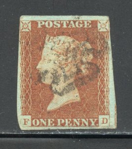 Great Britain Scott 3 Used H - 1841 Penny Red with Black MX Cancel