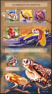 Central African Republic 2015 Birds Owls Sheet+ S/S MNH