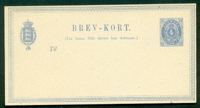 DENMARK 4ore, Single Card, (3a) unused, VF