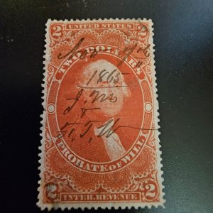 R83c Revenue Probate of Will 1865 pen cancel Bold color clean stamp CSV 90.00