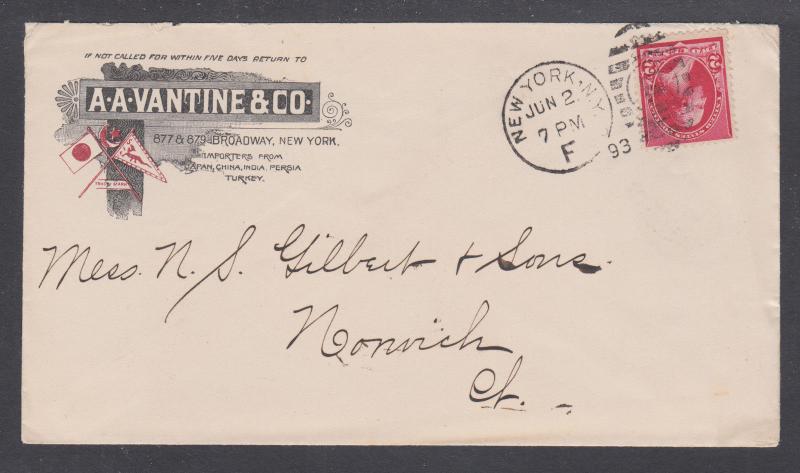 US Sc 220 on 1893 Illustrated Advertising Cover, A.A. Valentine & Co., Importers