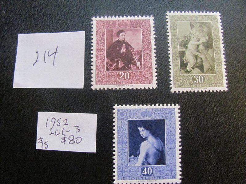 LIECHTENSTEIN 1952 MNH  SC 261-263 SET  XF  $80 (214) NEW COLL.