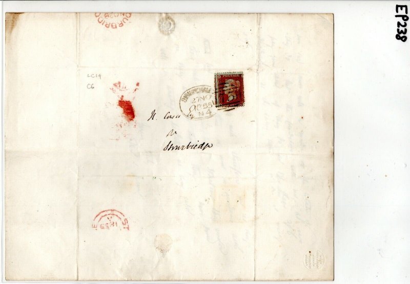 GB Cover Birmingham Spoon EL 1d Red C6 LC14 Stourbridge 1855{samwells}EP238