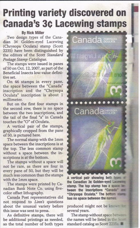 Canada # 2235 & 2235a, Beneficial Insects, Full Sheet with Error, NH