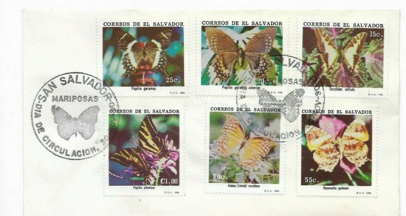 EL SALVADOR 1990 FDC BUTTERFLIES SET + SOUVENIR SHEET ON 2 FDC COVERS 