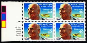 US C132 MNH VF/XF 40 Cent William T. Piper Aviation Pioneer Re-Issue Blk of 4