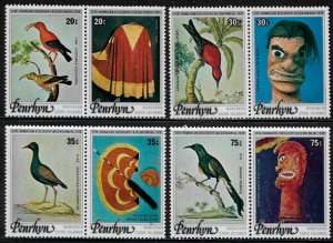 Penrhyn #93-6 MNH Pairs - Birds - Artifacts - Captain Cook's Journey