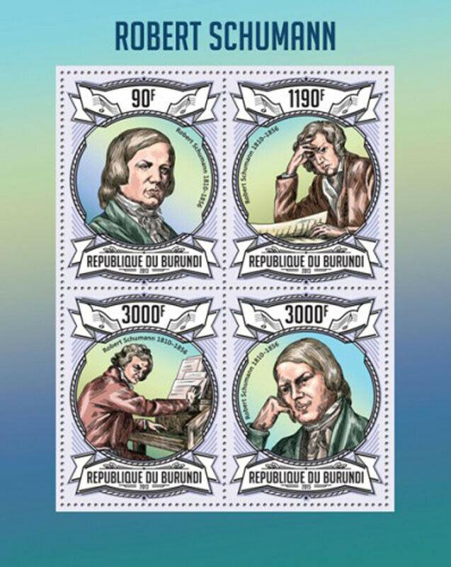 Burundi - German Composer Robert Schumann - 4 Stamp Sheet - 2J-505