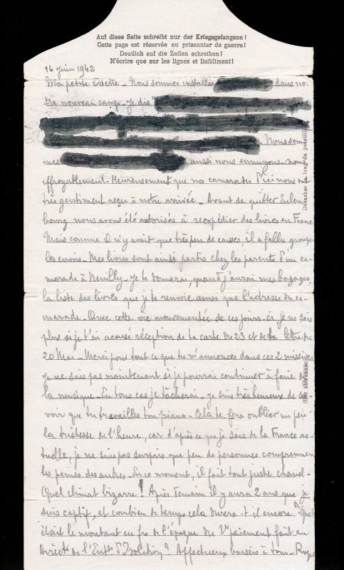 GERMANY FRENCH OFFICER POW CAMP REDACTED LETTERSHEET OFLAG 8H TO FRANCE 1942