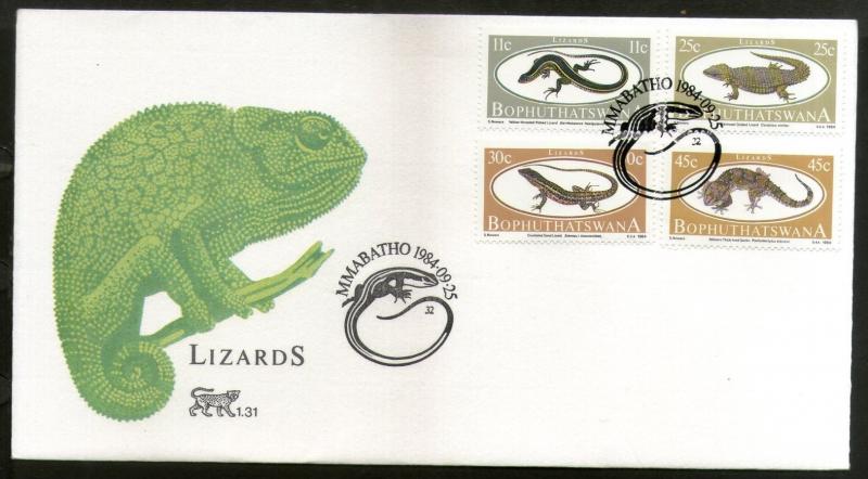 Bophuthatswana 1984 Lizards Reptiles Wildlife Fauna Sc 129-32 FDC # 16224