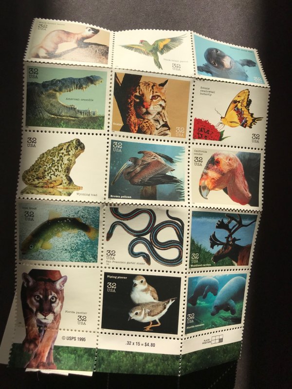 Endangered Animal Species Booklet MNH (15) 32c Scott#3105 Full Pane