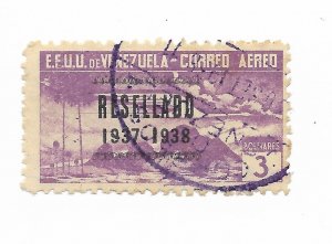 VENEZUELA 1937 OVERPRINTED RESELLADO 1937 1938 3B VIOLET SC C76 MI229 USED