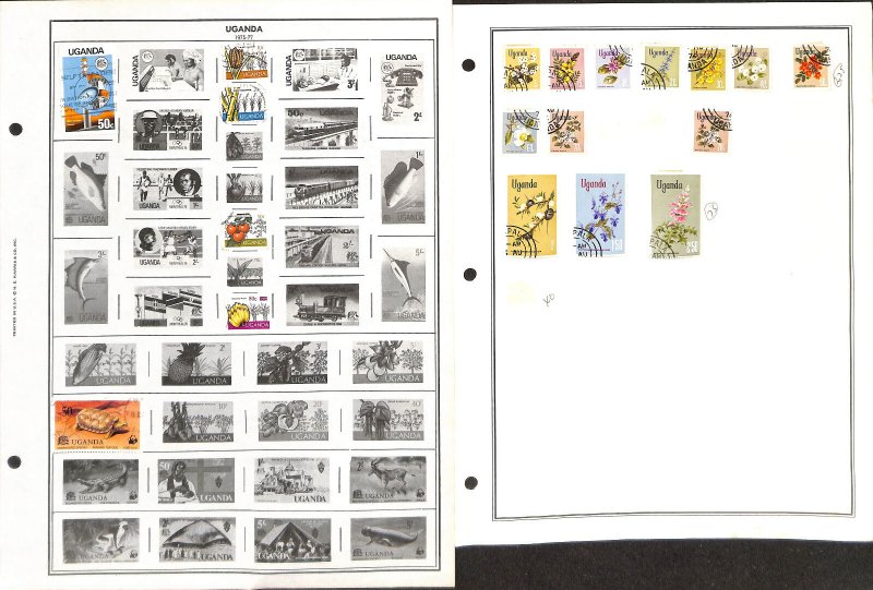 Uganda Stamp Collection on 12 Harris Pages, 1898-1985 (BF)