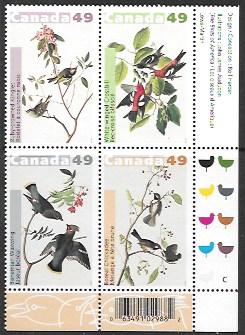 Canada #2039a MNH Plate Block Audubon Paintings. Birds.