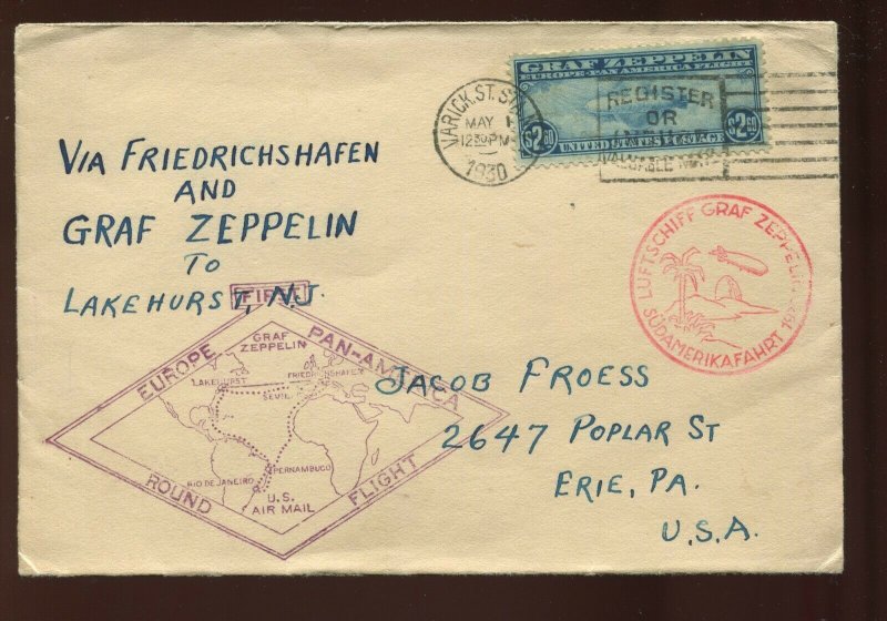 C15 Graf Zeppelin Used Stamp on Nice Round Trip Flight Cover (C15-Cover 13)