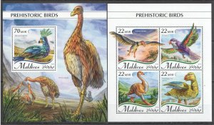 HM0622 2018 MALDIVES PREHISTORIC BIRDS FAUNA #7863-6+BL1238 MNH