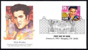 USA Sc# 2721 (Fleetwood) FDC (c) (Memphis, TN) 1993 1.8 Elvis Presley