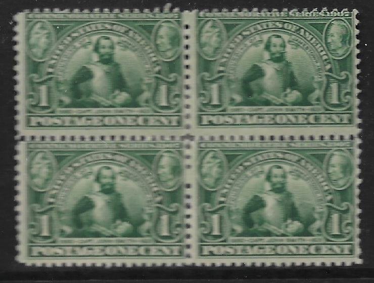 US 328 MINT HINGED, BLOCK OF 4,  CAPTAIN JOHN SMITH