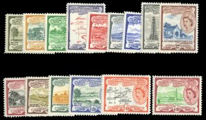 St. Kitts-Nevis #120-134 Cat$67.70, 1954-59 QEII, complete set, hinged