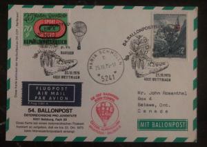 1975 Maria Schmolln Austria First Day Balloon Postcard FDC Cover To Canada
