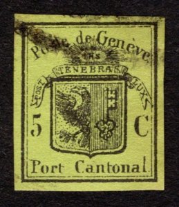 1846, Switzerland Geneva 5c, Used, Sc 2L3, Forgery