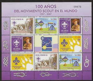Colombia 2007, Scott 1274 Centenary of Scouting in Colombia sheet of 8 and label