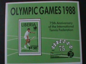 ​LIBERIA 1988- OLYMPIC GAMES-75TH ANNIV:INTEL. TENNIS FEDERATION -MNH S/S VF