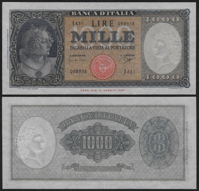 1961 Italia Lire 1.000 SUP+ Rif. BI 54E Gigante