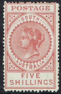 SOUTH AUSTRALIA 1906 QV THICK POSTAGE 5/- WMK CROWN/A  