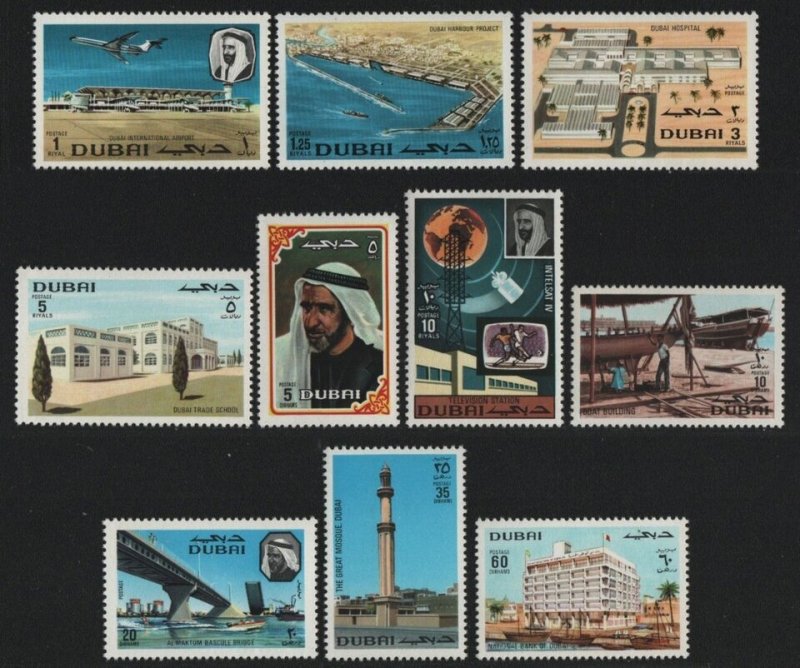 1970 Dubai 378-387 Satellite, Airplanes, Architecture,Rashid ben Said 37,00 €