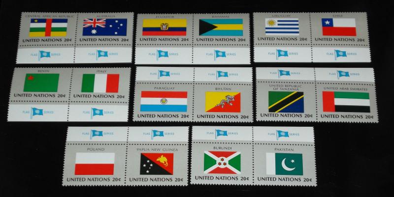 U.N.N.Y.#425-440 FLAG SERIES 1984  MNH, SET OF 8 TAB PAIRS NICE!! LQQK!!