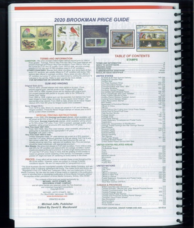 2020 Brookman Price Guide US Canada UN Stamps Catalogue Spiral Bound 334 pages 9781513646770