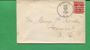 New Hampshire Cover- Chester 1908 W/ 4 Bar Cancel, Numeral Duplex On Back  S8516