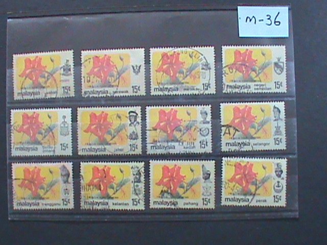 ​MALAYSIA-1979 -MILITARY-SULTAN FLOWERS USED 12 STAMPS-#M36 -VERY FINE