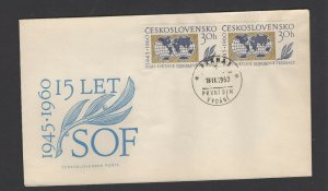 Czechoslovakia #1006 pair (1960 Trade Unions issue) unaddressed cachet FDC