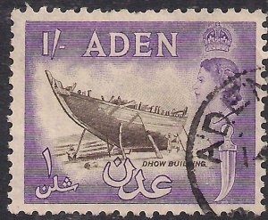 Aden 1953 - 63 QE2 1/-d Sepia & Violet Used SG 62 ( J1436 )