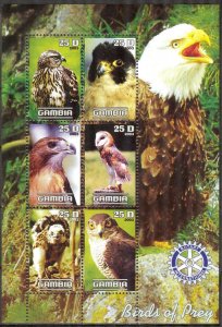 Gambia 2003 Birds of Prey Owls Rotary Club Sheet MNH Private