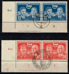 DDR 1951,Sc.#92-93 used with print inscrition Mi.#296-7 DV + DZ cv€110