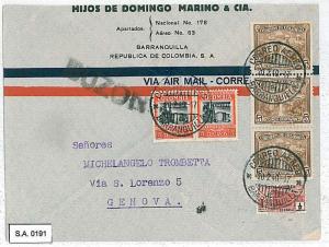 PETROL \ COFFEE : POSTAL HISTORY : COLOMBIA - AIRMAIL COVER to ITALY 1940